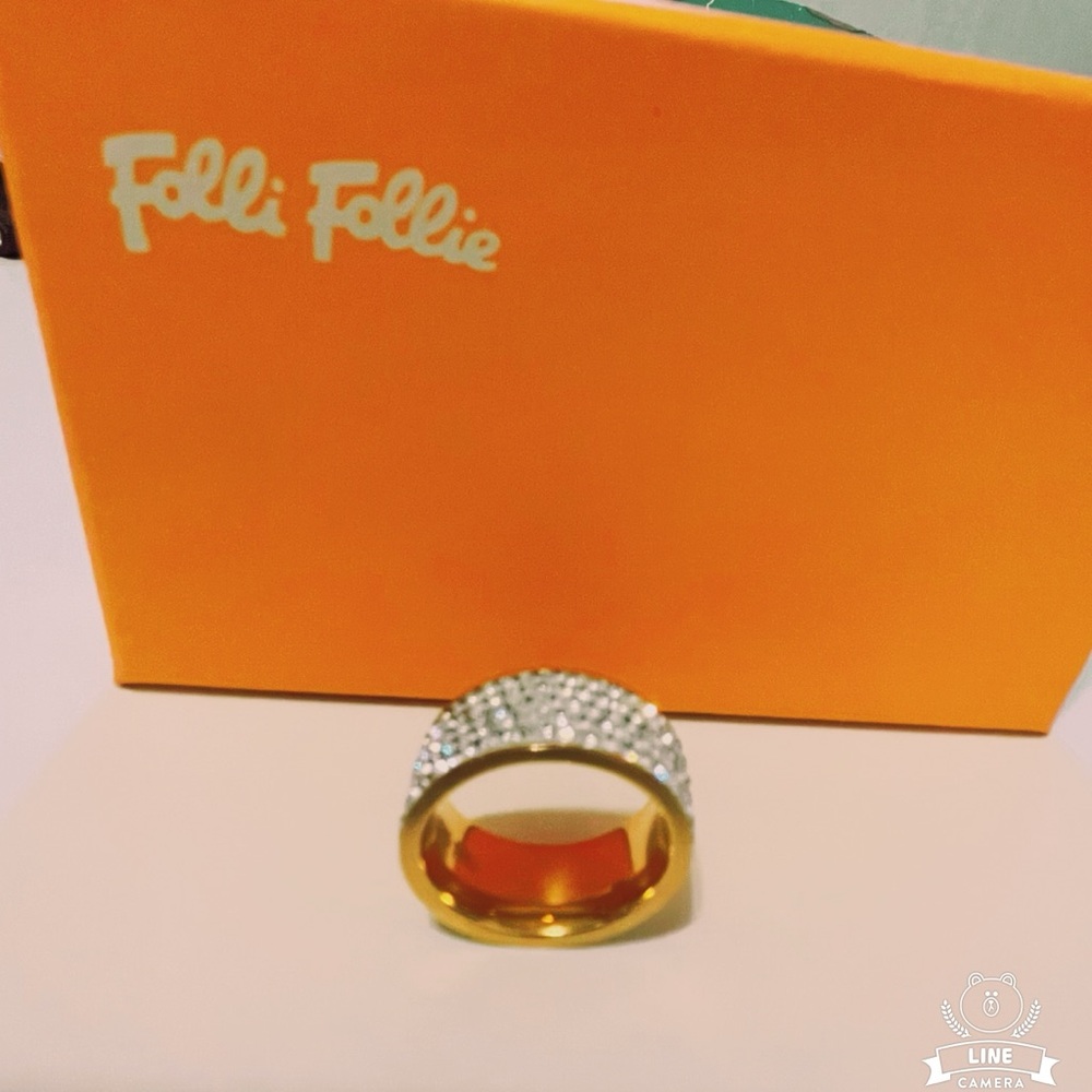 Folli Follie Crystal Pave Band Ring Gold Tone Size 56